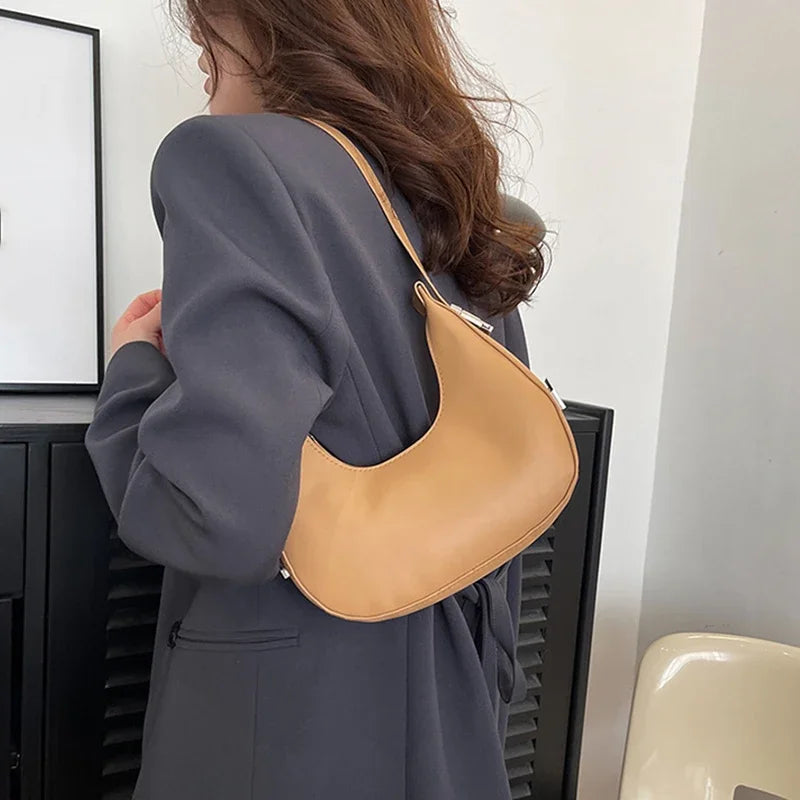 Fashion PU Leather Underarm Bags Women Clutch Handbags Single Shoulder