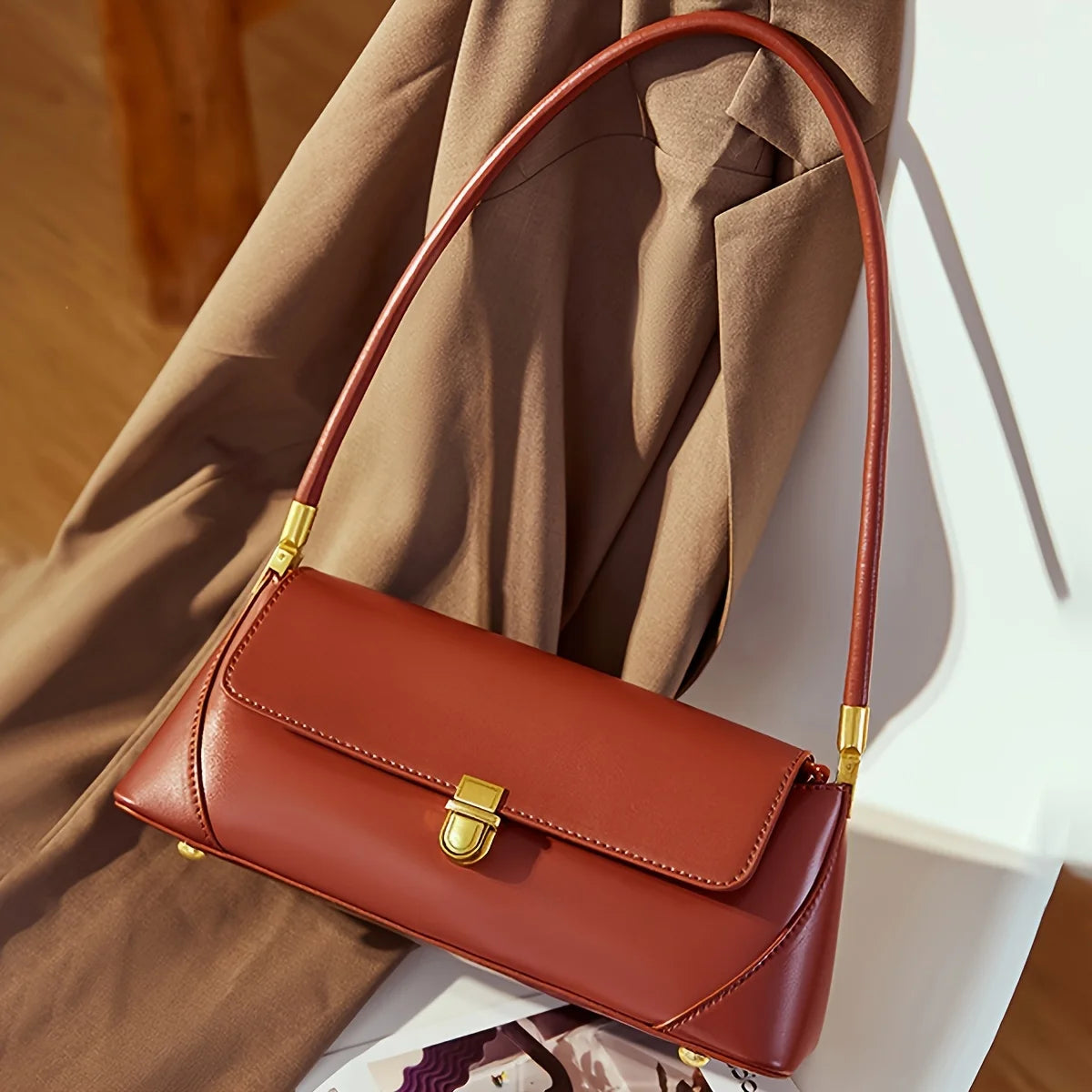 Women's Bag High Feeling Fashion Style PU Material Shoulder Bag Retro