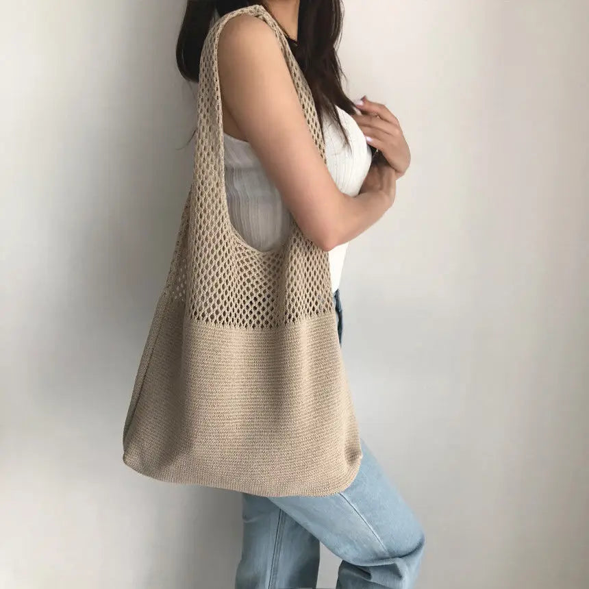 New Trend Women's Bag Crochet Handbag Retro Knitted Braid Solid Color