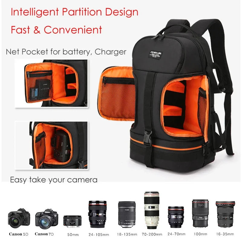 Large Capacity Outdoor DSLR Camera Backpack Waterproof Oxford Cloth