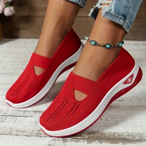 Women's Solid Color Breathable Sneakers, Soft Sole Lightweight Slip On