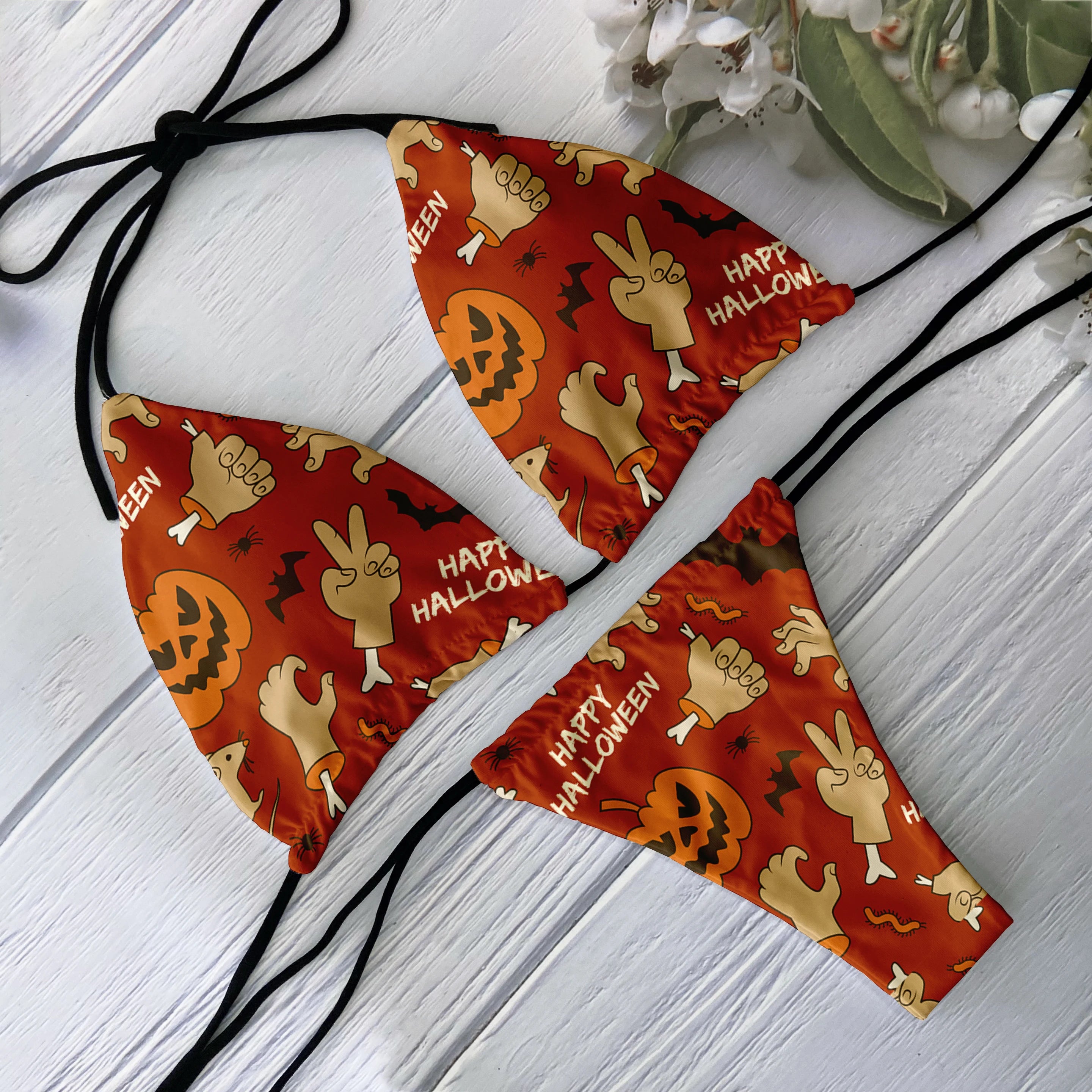 Fashion Bikini Set Women Backless Low Waist Sexy Skull Pattern Printed