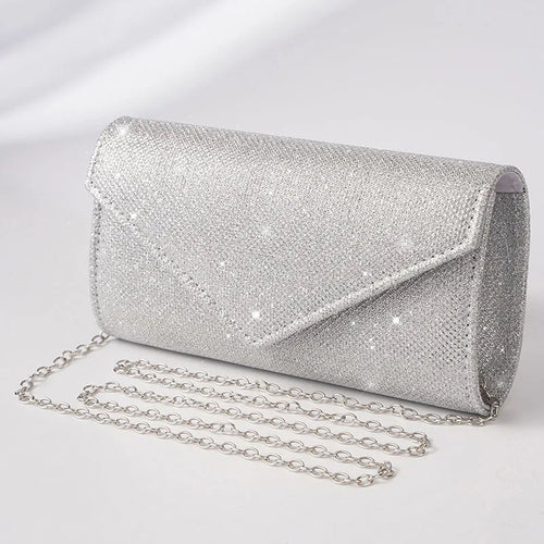Women Envelope Evening Bag Glitter Ladies Chain Shoulder Bags Shiny