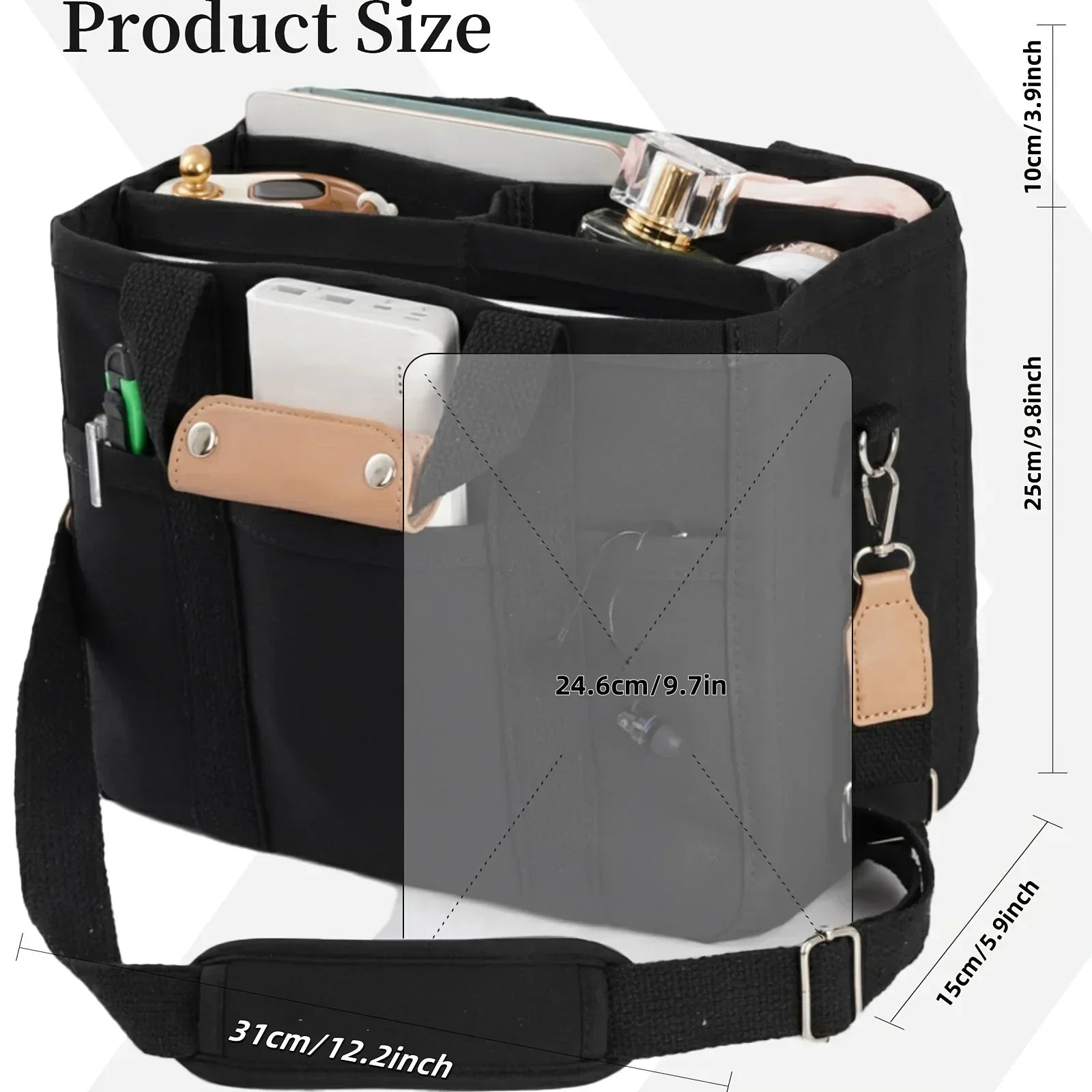 Ladies Canvas Handbag Multi Pocket Large Capacity Tote Bag Adjustable