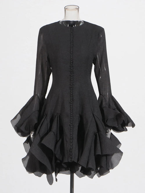 TWOTWINSTYLE Solid Spliced Button Slimming Dresses For Women O Neck
