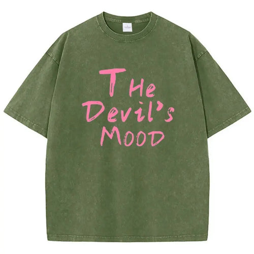 Fashion Womans Cotton Washed T-shirts The Devil's Moon Letter Prints