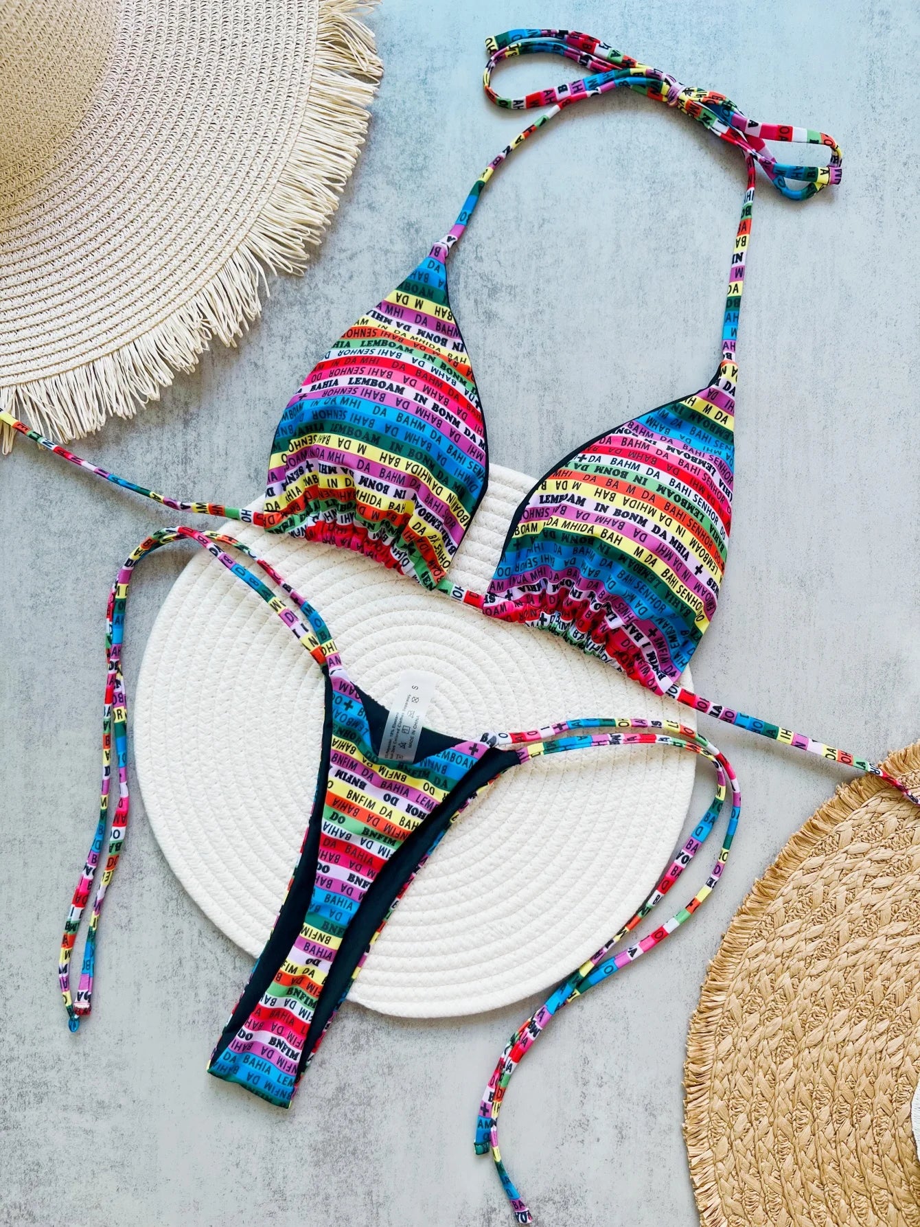 RUOTONSEPT Letters Printed Colorful Mini Thong Bikini Women Swimwear