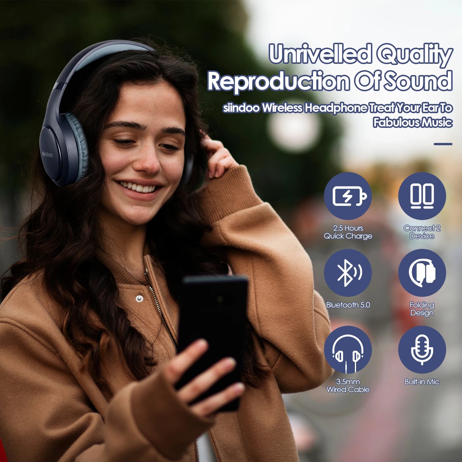 Siindoo Wireless Bluetooth Headphones 3 Colors Foldable Stereo