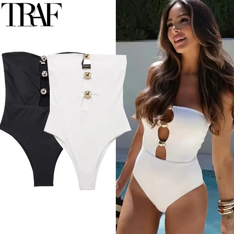 TRAF Sexy Women's Body Off Shoulder White Body Woman Cut Out Black