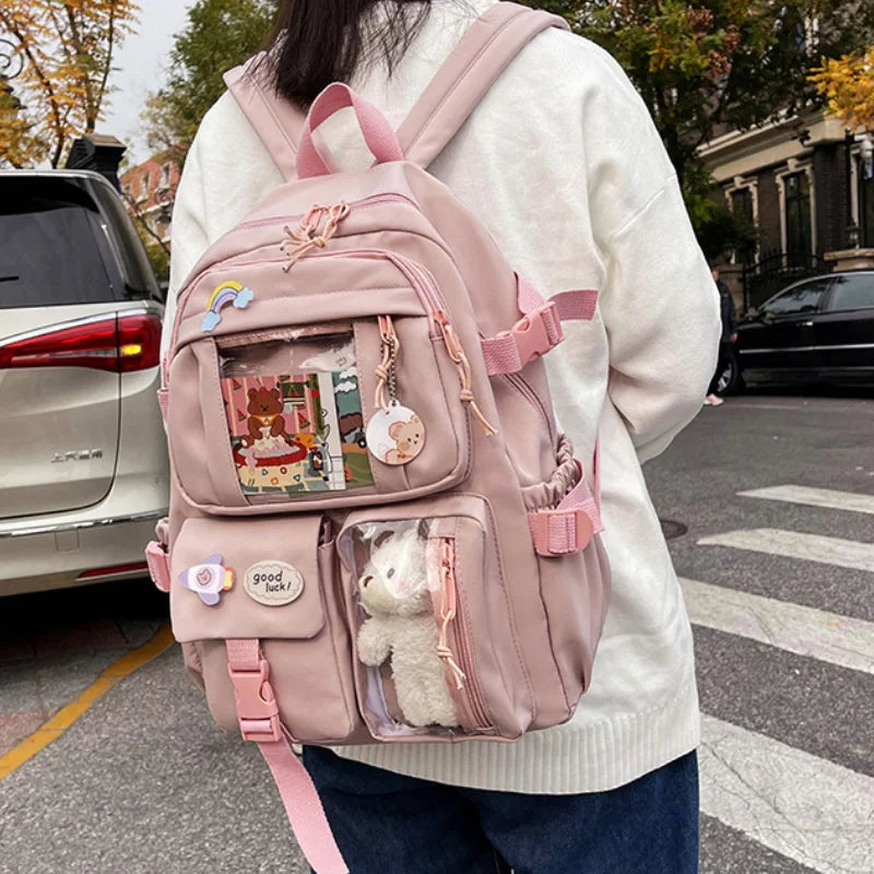 Cute Women Backpacks Waterproof Multi-Pocket Nylon School Backpack for