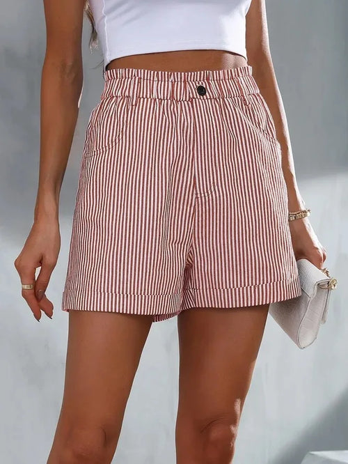 New summer casual pocket striped casual shorts women's wear