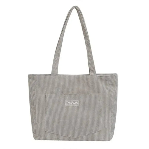 Large Capacity Shoulder Bag Trendy Corduroy Tote Bag Solid Color