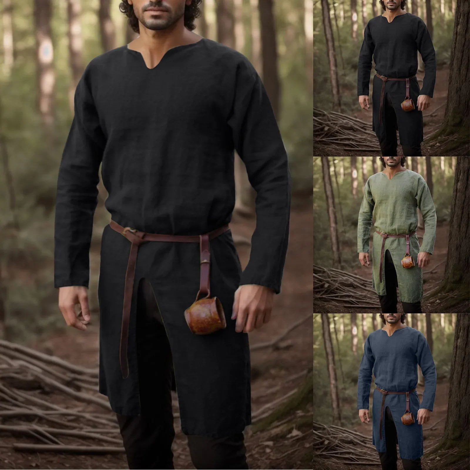 Medieval Renaissance Retro Linen Shirt Tops Tunic Male Long Robes