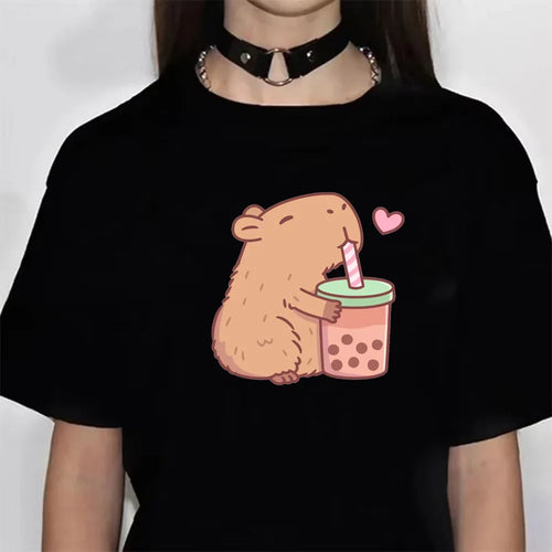 Capybara T-shirts Women Manga Graphic Tee Harajuku Top Female Japanese