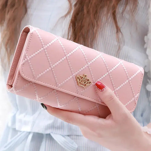 Black Long Wallets for Women PU Leather Diamond Pattern Purse Card