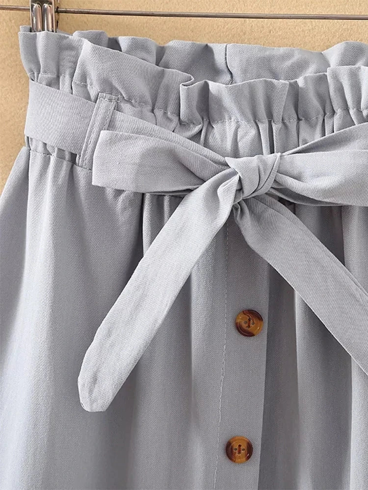 Summer Autumn Skirts Womens Midi Knee Length Korean Elegant Button