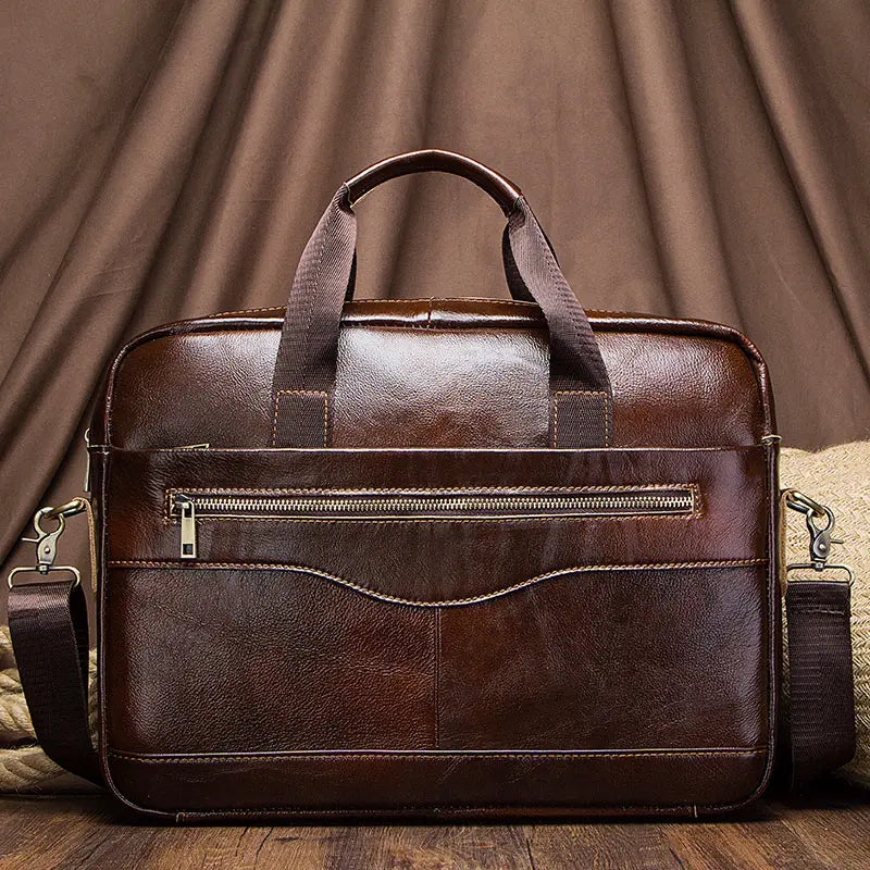 Genuine Leahther Men Briefcase Portable Office Handbag for Laptop Bag
