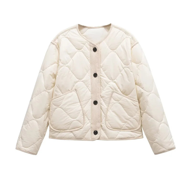 ETJ 2025 TRAF Spring new women's vintage crewneck quilted