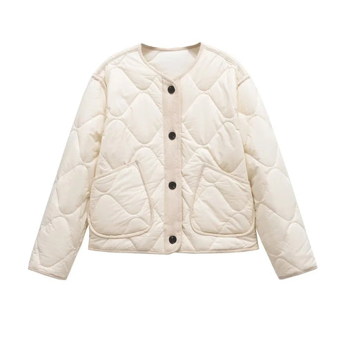 ETJ 2025 TRAF Spring new women's vintage crewneck quilted