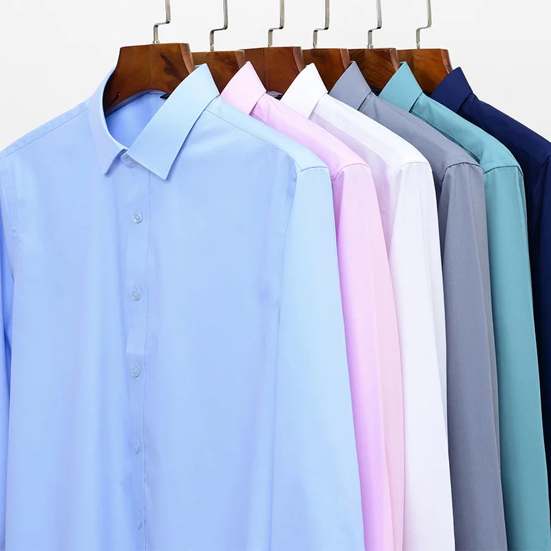 Quality Stretch Men Shirt Bamboo Fiber Long Sleeve Anti-wrinkle