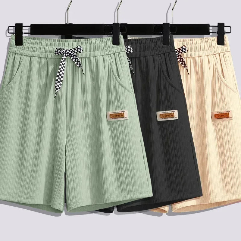 Ice silk shorts, women's summer thin slim, loose high-waisted straight