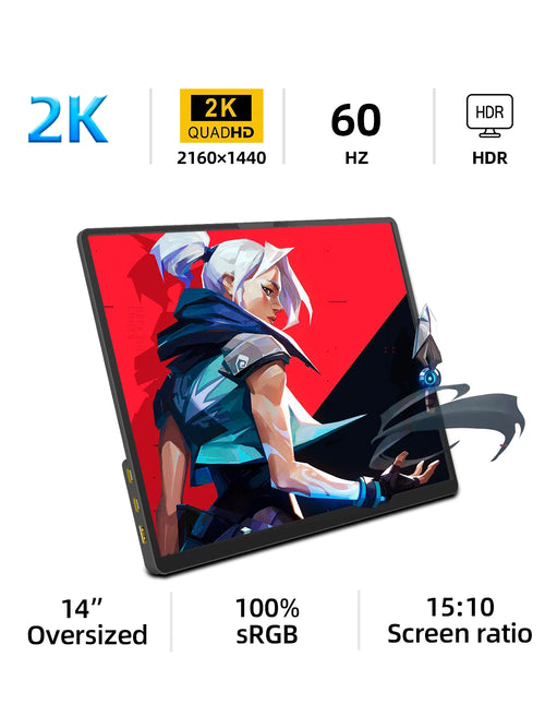 ZSUS 2160*1440  14-inch 2K Portable Monitor 60HZ For Laptop XBox PS4 /