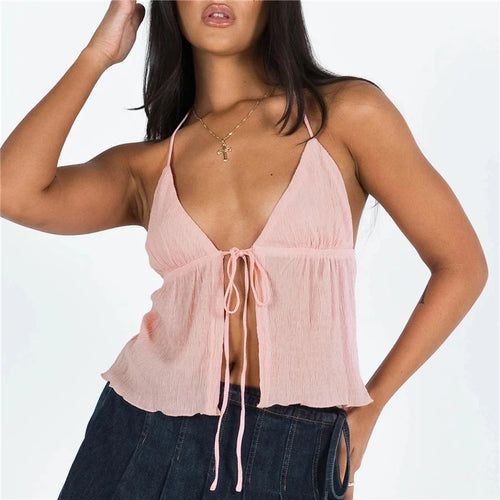 Sexy Summer Cami Top Bowknot Lace-Up Sleeveless Cropped Vest Elegant