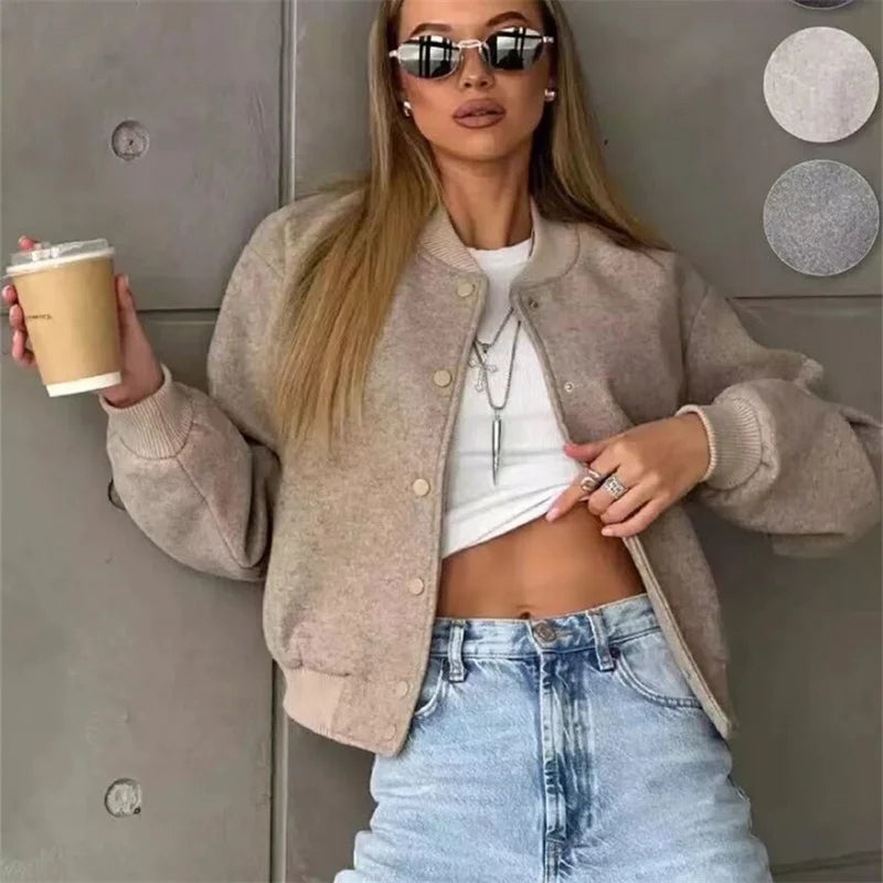 MUJER 2025 Women Jacket Cropped Bomber Jackets For Women Beige Black