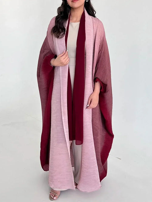 Muslim Abaya for Women Bat Sleeve Pleated Gradient Cardigan Trench