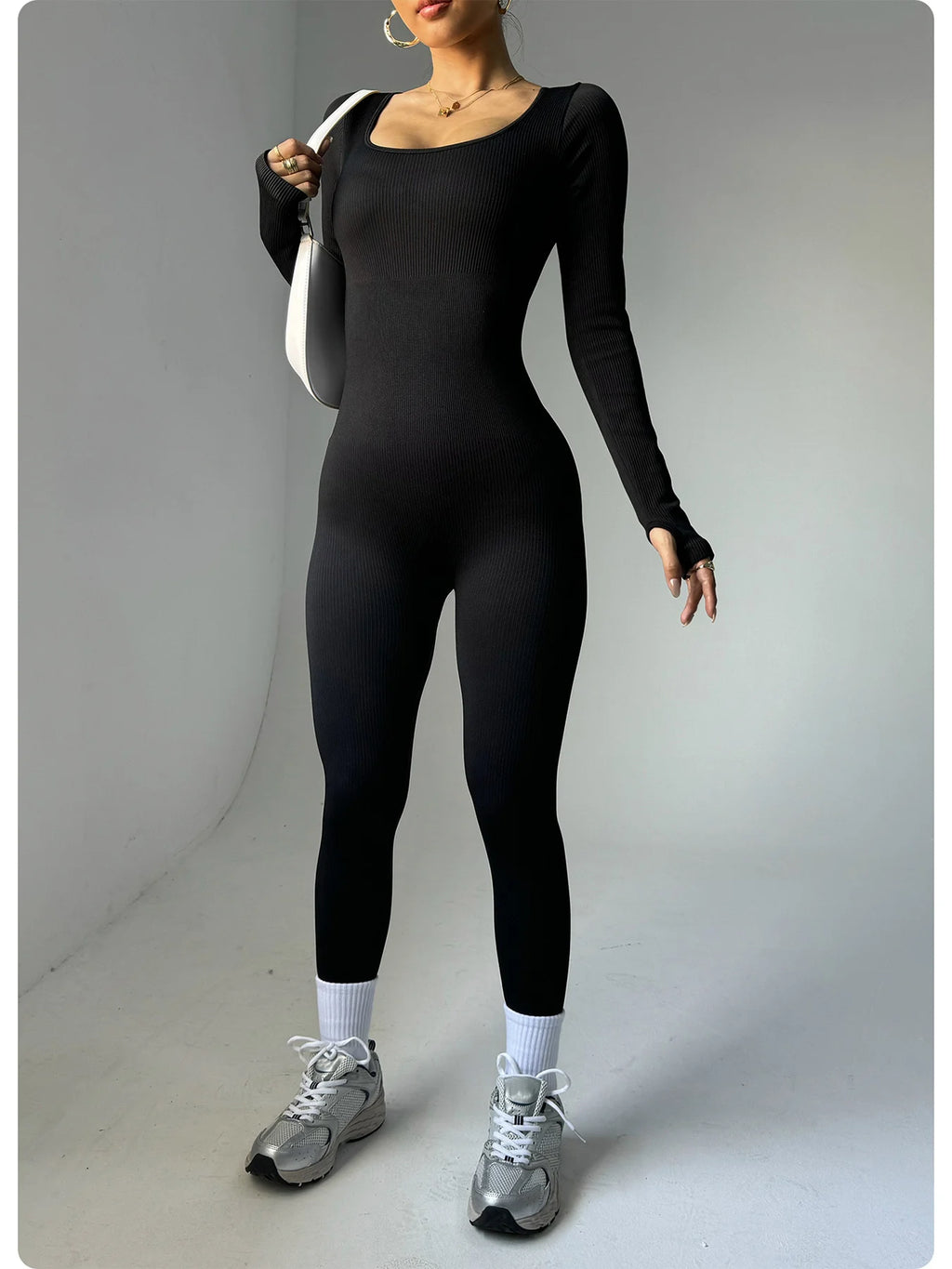 Women's one-piece yoga suit black jumpsuit long sleeved bodysuit sexy