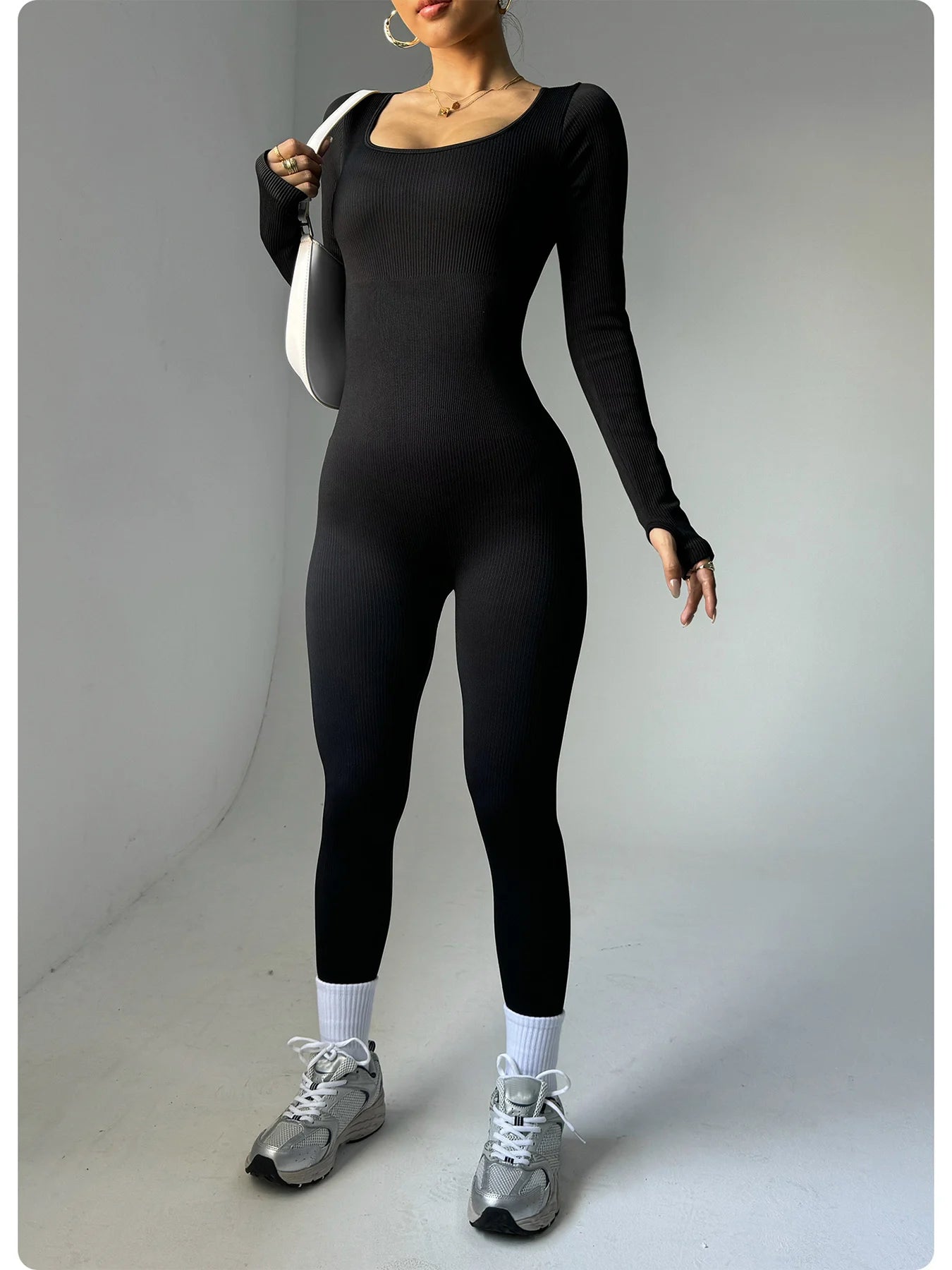 Women's one-piece yoga suit black jumpsuit long sleeved bodysuit sexy