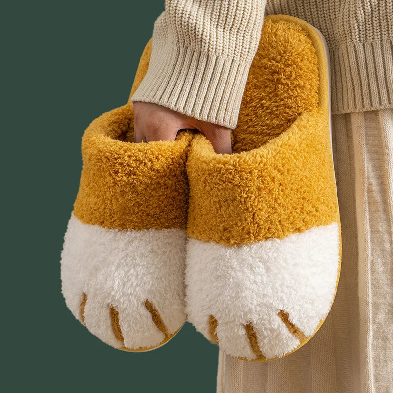Comwarm Winter Warm Plush Slippers Cute Cat Paw Designer House Women