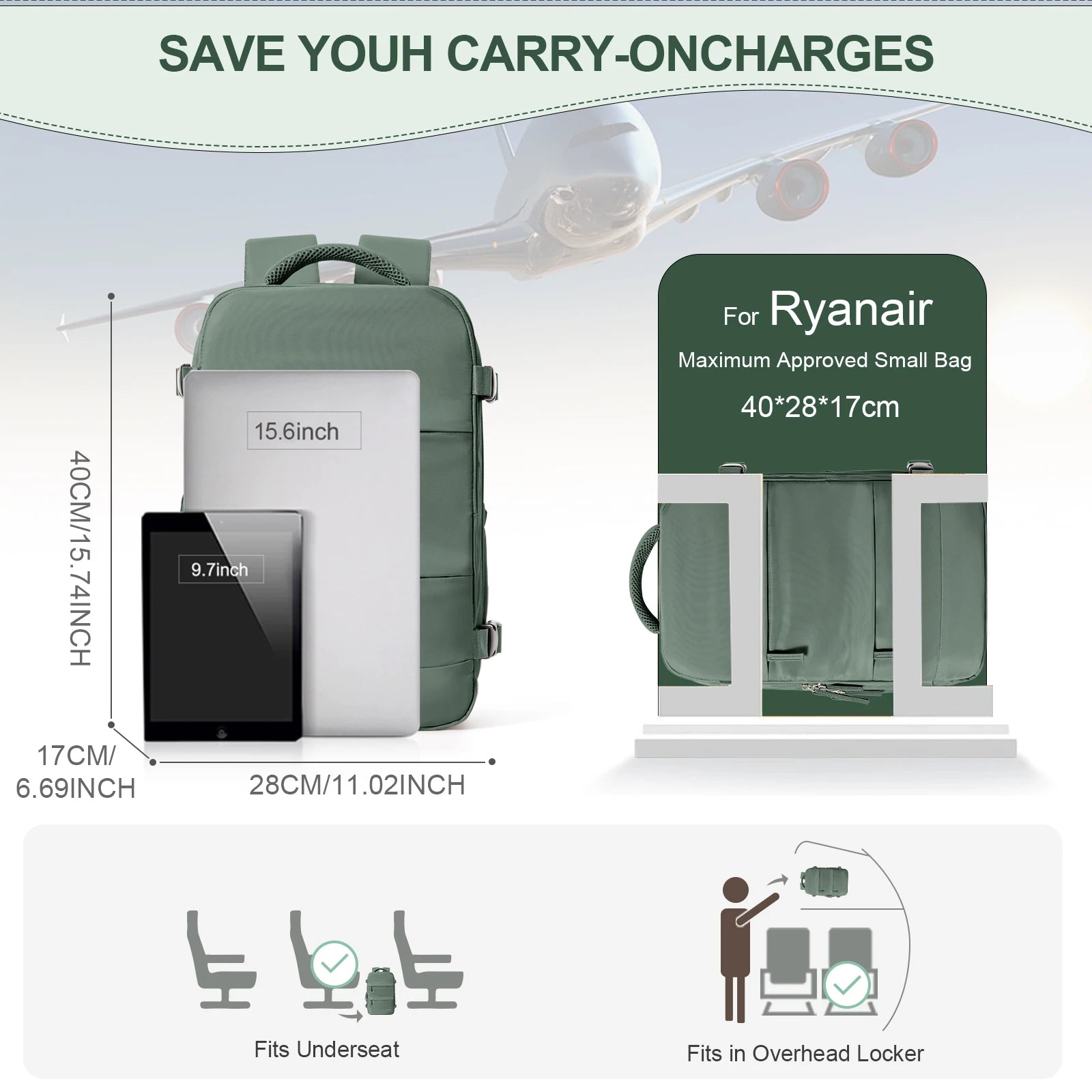 Ryanair Backpack 40x20x25 Cabin Bag Travel Backpack for Men Women Hand