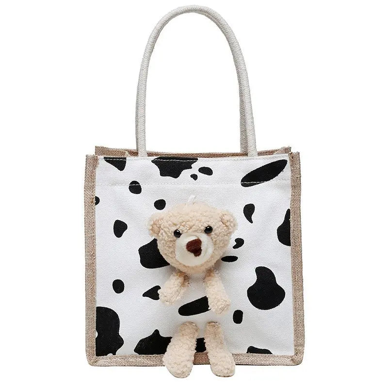 Girls Simple Cute Bear Handbag Ladies Fashion Commuter Canvas Bag