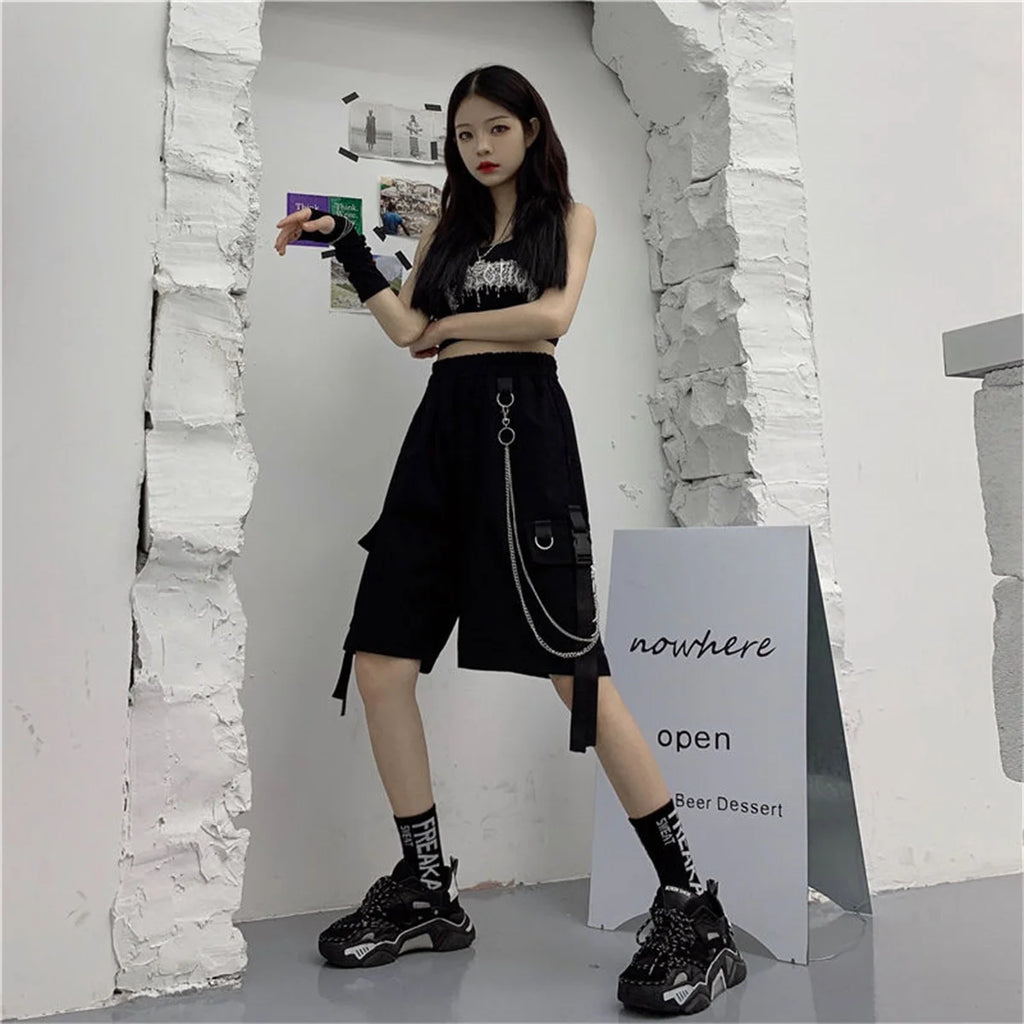 Loose Cargo Shorts Women Large Pocket Harajuku Japan Shorts Girl