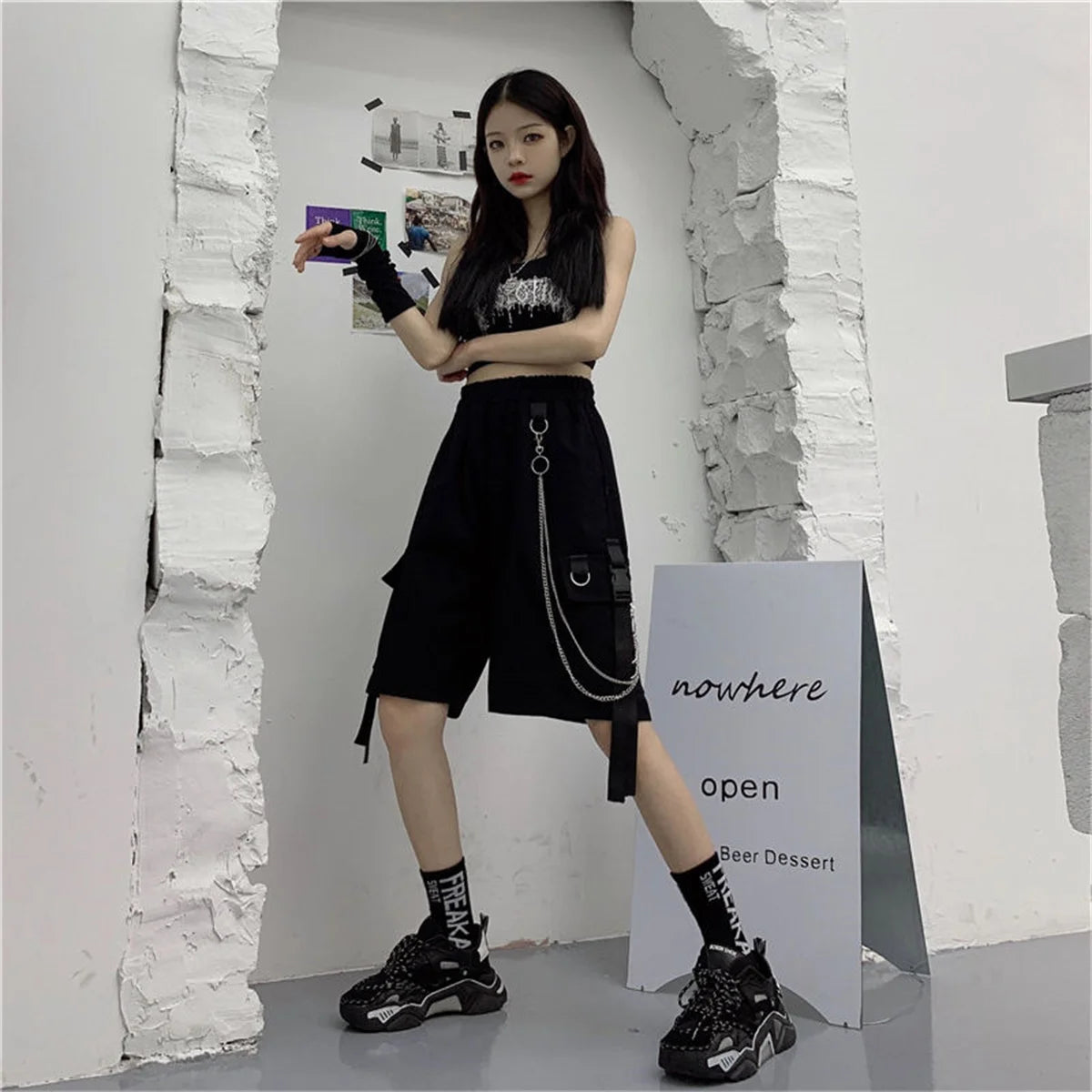 Loose Cargo Shorts Women Large Pocket Harajuku Japan Shorts Girl