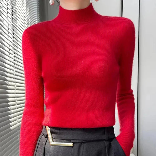 MEXZT Solid Sweater Women Half Turtleneck Knitted Pullovers Harajuku