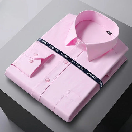 Men Formal Shirt Long Sleeve Office Solid Color Anti-Wrinkle Fashion