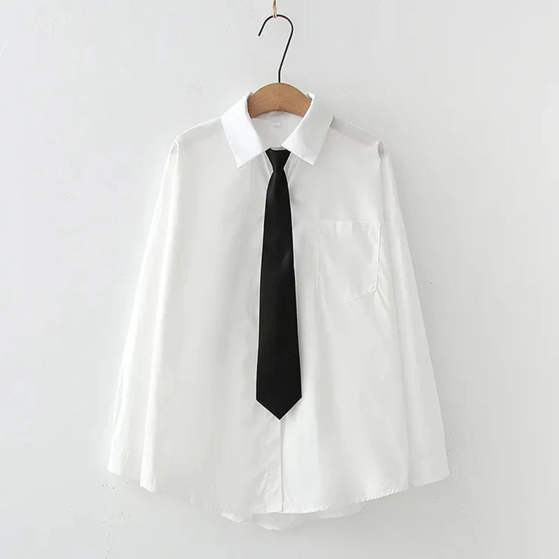 GIDYQ Women White Jk Shirts Long Sleeve Fall Student Shirts Casual