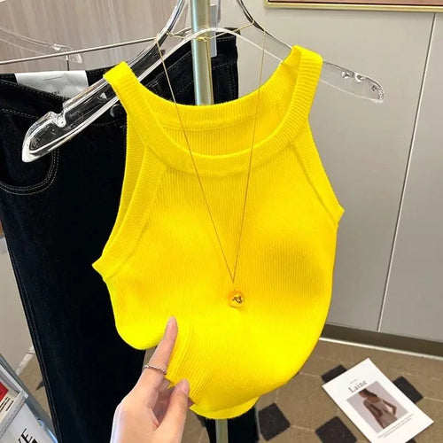 Y2k Knitted U-Neck Suspender Vest Women's Ice Silk Inner Wear Spicy