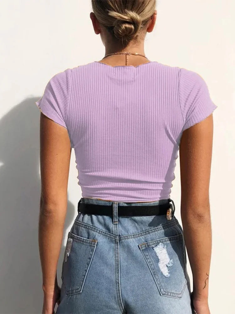 Sexy V Neck Cropped Tank Tops Women Drawstring Tie Up Front Camis