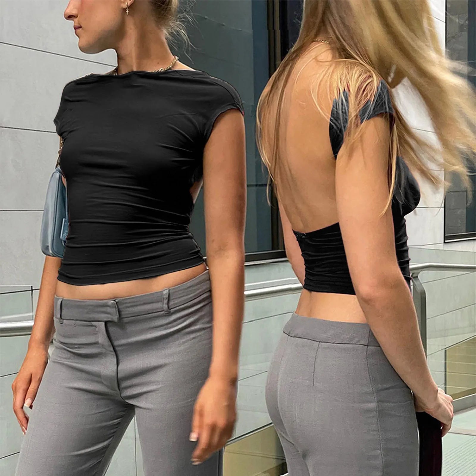 Short Sleeve Backless Tops Women Street Wear 2023 Skinny Basic Summer
