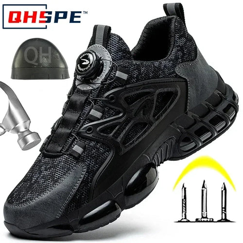 Rotating Button New Safety Shoes Men Anti-smash Anti-puncture Work