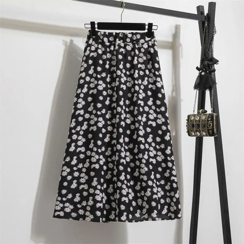Spring Summer Chiffon Women skirts Casual Floral Printed Woman Long