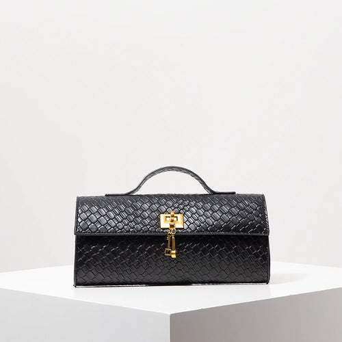 Retro Artificial Leather Woven Baguette, Flip Women's Clutch, Elegant
