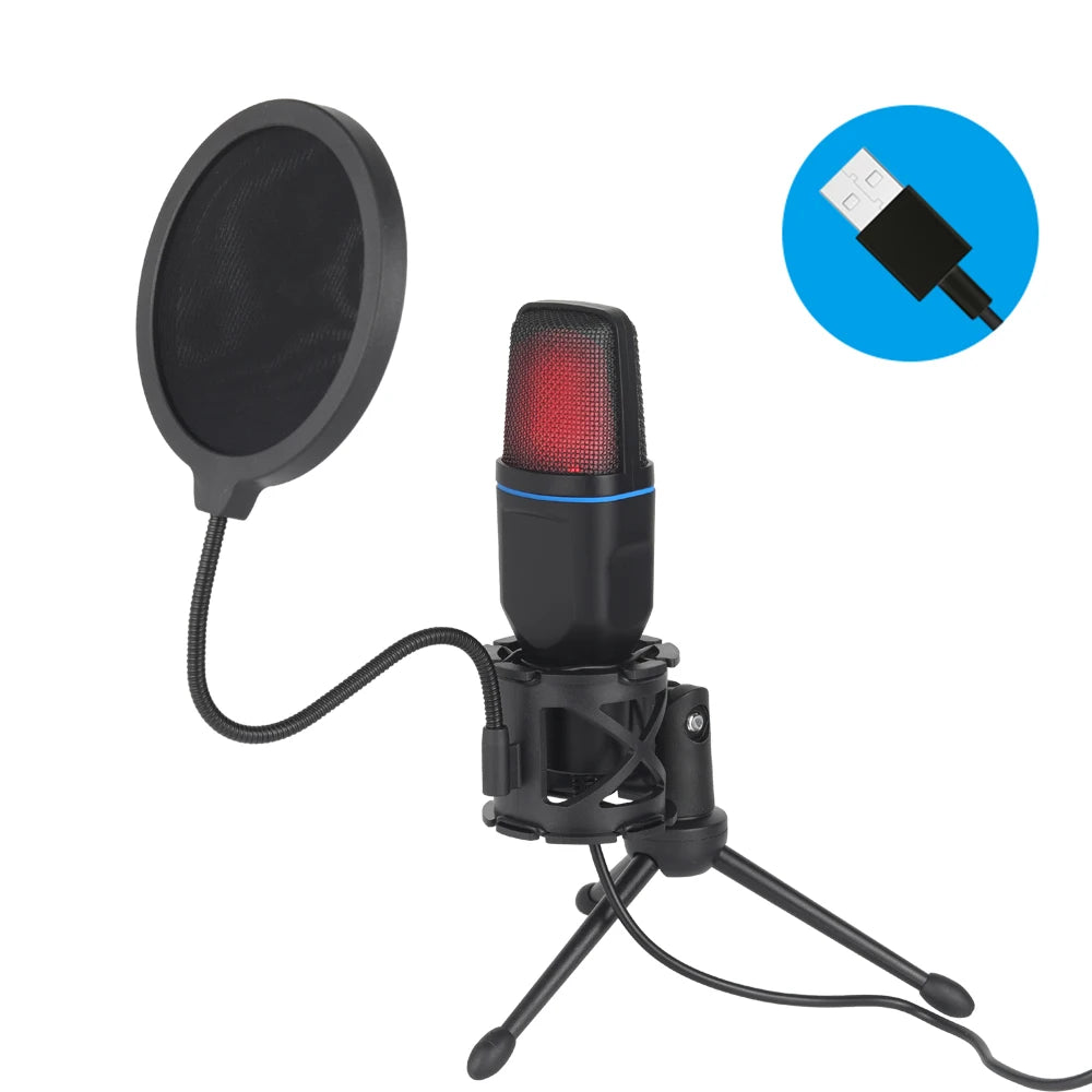 USB Microphone RGB Microfone Condensador Wire Gaming Mic for Podcast