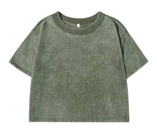 100% Cotton Washed T-Shirts For Women Loose O-Neck Crop Tops Y2k