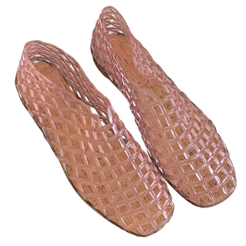 Women Jelly Flats Mesh Ballet Flats Square Toe Hollow Out Ballet Flats