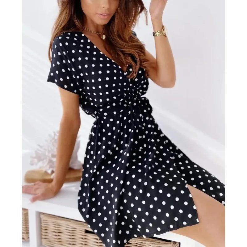 Summer Women's Polka Dot Printed Short Sleeved Casual Dress
