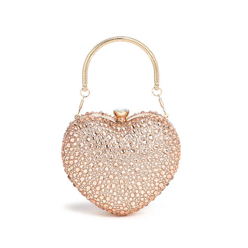 Luxury Diamond Inlay Heart Shape Crystal Clutch Purse Stones Evening